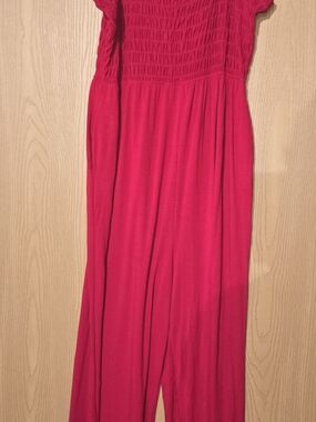 Red Smocked Jumpsuit